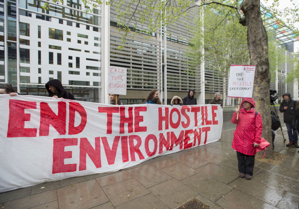 Protesters in front of the Home Office in London