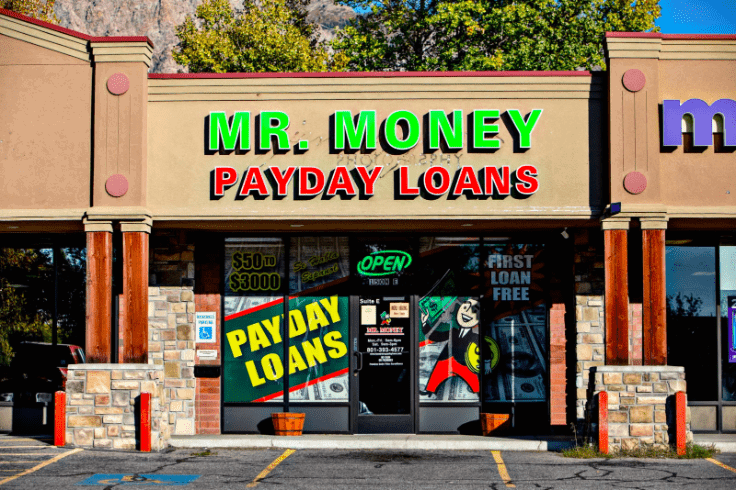 The storefront of a payday loan company.