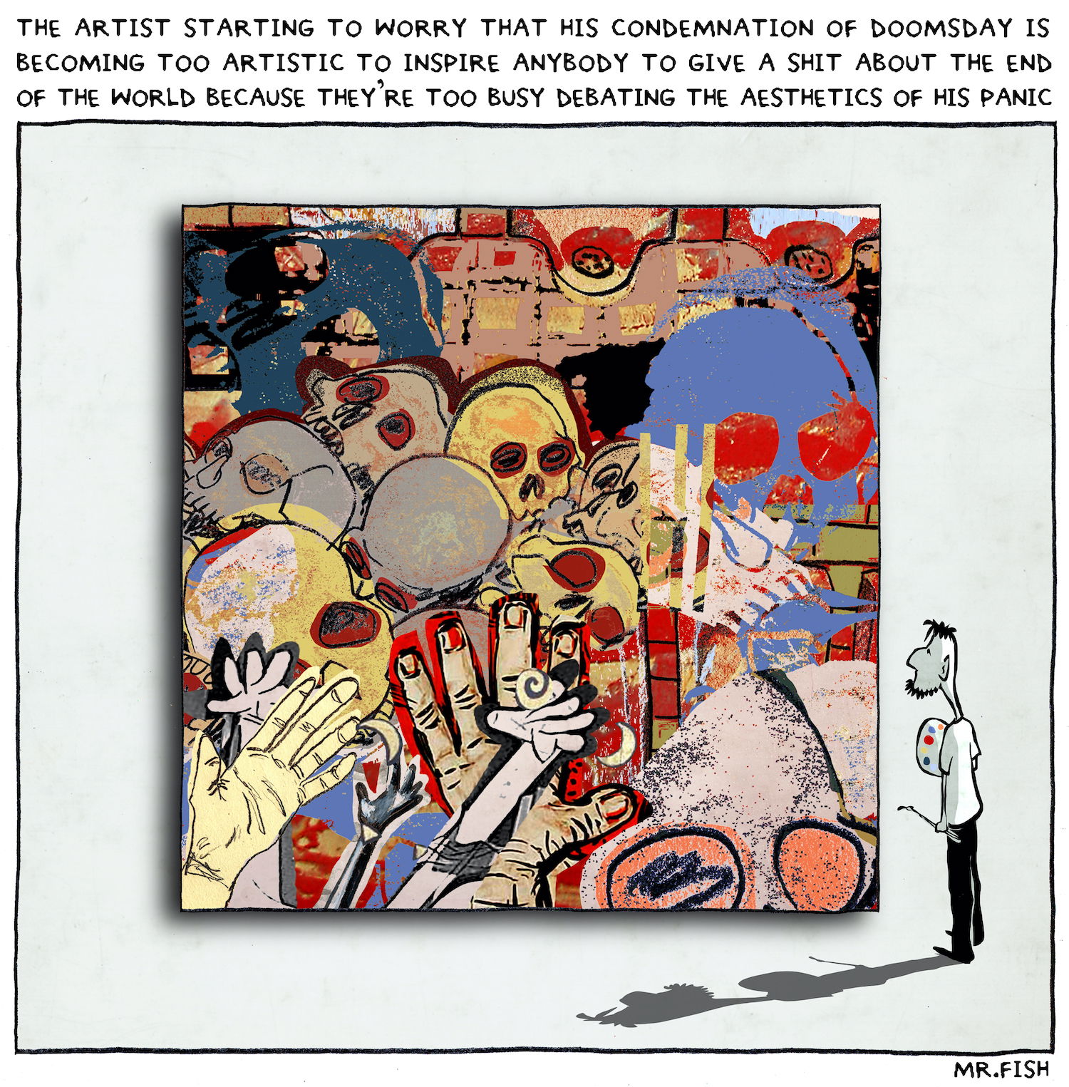 Painter in front of a troubling painting