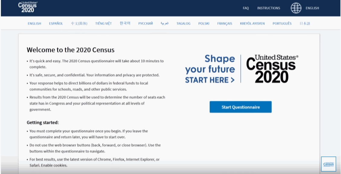 2020 census website launch YouTube screenshot